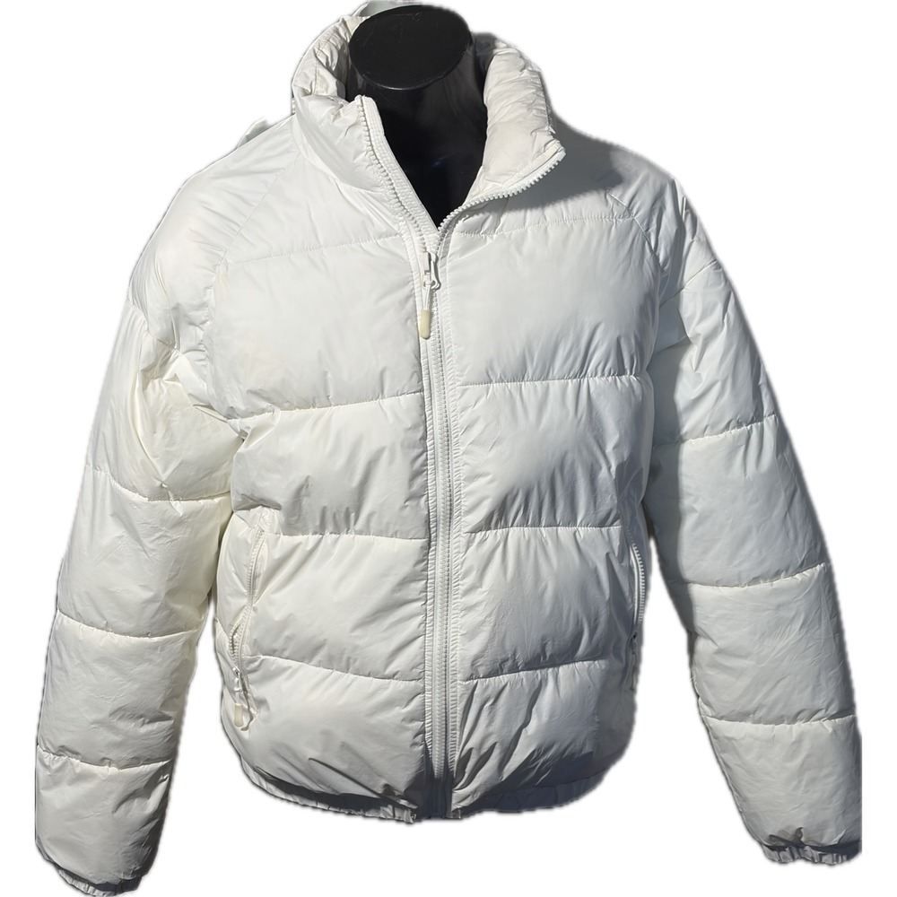 Zara DNWR White Puffer Jacket Mens Large Full Zip Quilted Insulated Coat